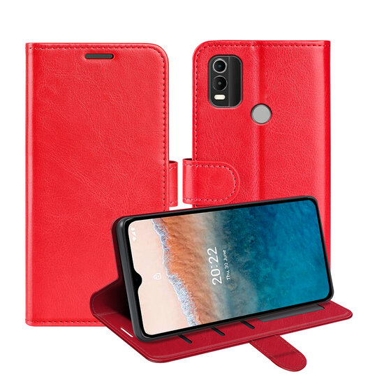 Nokia C21 Plus Hoesje - MobyDefend Wallet Book Case (Sluiting Achterkant) - Rood