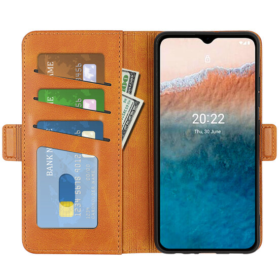 Nokia C21 Plus Hoesje - MobyDefend Luxe Wallet Book Case (Sluiting Zijkant) - Lichtbruin