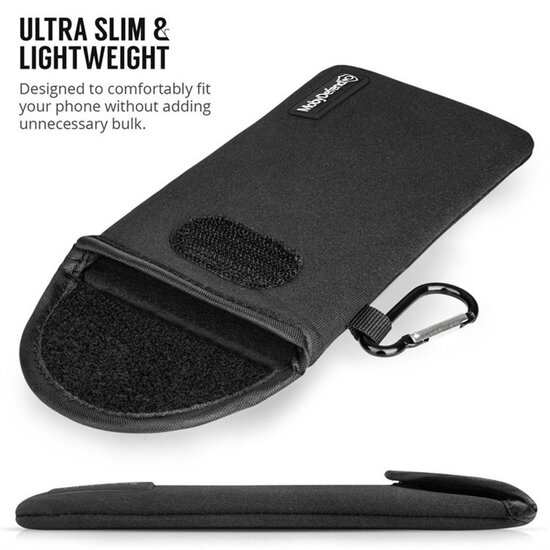 Hoesje voor Motorola Edge 30 Ultra, MobyDefend Neopreen Pouch Met Karabijnhaak, Insteekhoesje, Riemlus Hoesje, Zwart