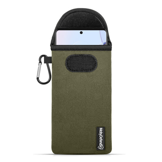 Hoesje voor Motorola Edge 30 Ultra, MobyDefend Neopreen Pouch Met Karabijnhaak, Insteekhoesje, Riemlus Hoesje, Groen