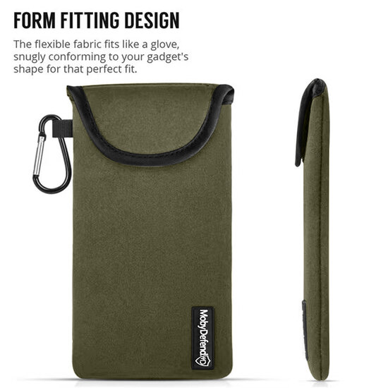 Hoesje voor Motorola Edge 30 Fusion, MobyDefend Neopreen Pouch Met Karabijnhaak, Insteekhoesje, Riemlus Hoesje, Groen