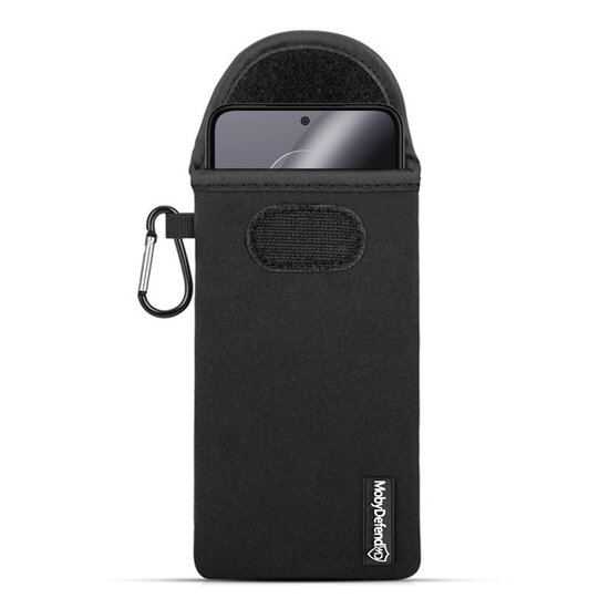 Hoesje voor Motorola Edge 30 Neo - MobyDefend Neopreen Pouch Met Karabijnhaak - Insteekhoesje - Riemlus Hoesje - Zwart