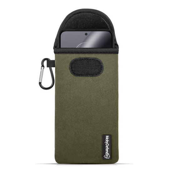 Hoesje voor Motorola Edge 30 Neo - MobyDefend Neopreen Pouch Met Karabijnhaak - Insteekhoesje - Riemlus Hoesje - Groen