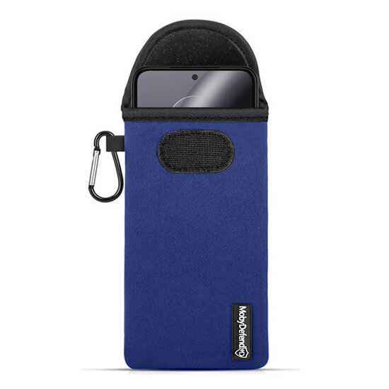 Hoesje voor Motorola Edge 30 Neo, MobyDefend Neopreen Pouch Met Karabijnhaak, Insteekhoesje, Riemlus Hoesje, Blauw