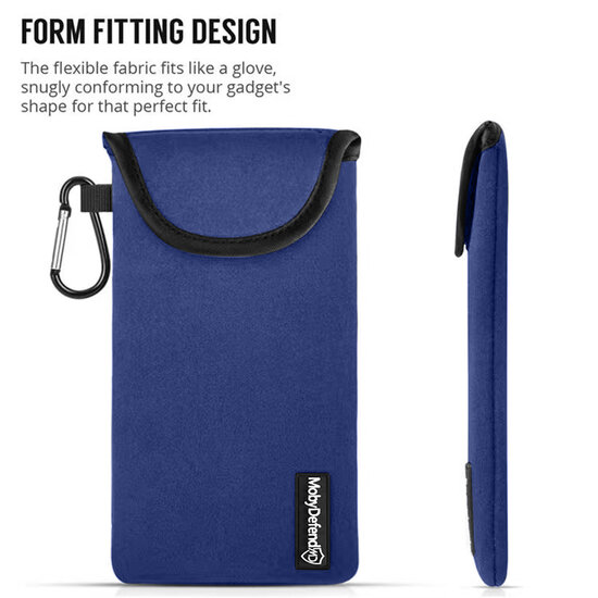 Hoesje voor Samsung Galaxy A04s - MobyDefend Neopreen Pouch Met Karabijnhaak - Insteekhoesje - Riemlus Hoesje - Blauw