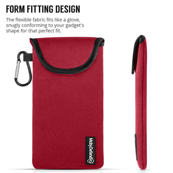 Hoesje voor Samsung Galaxy A04s - MobyDefend Neopreen Pouch Met Karabijnhaak - Insteekhoesje - Riemlus Hoesje - Rood