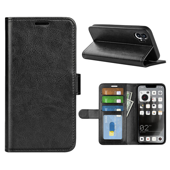 Nothing Phone 1 Hoesje, MobyDefend Wallet Book Case (Sluiting Achterkant), Zwart