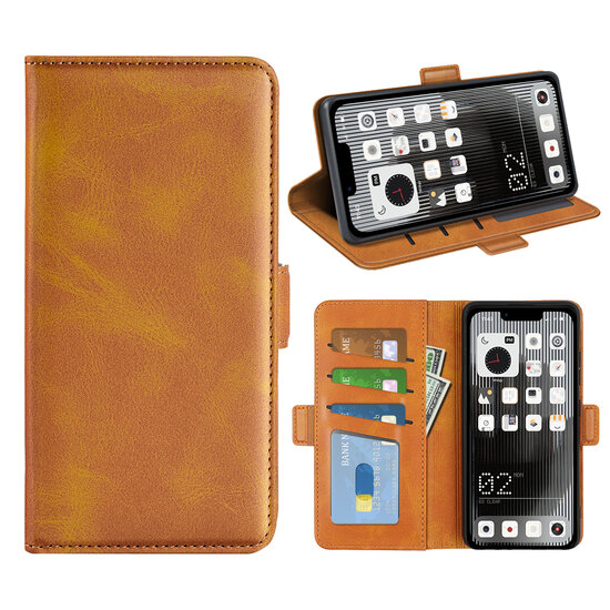 Nothing Phone 1 Hoesje, MobyDefend Luxe Wallet Book Case (Sluiting Zijkant), Lichtbruin