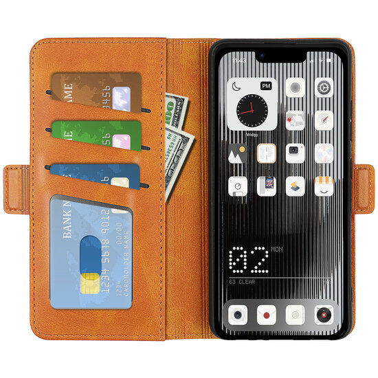 Nothing Phone 1 Hoesje, MobyDefend Luxe Wallet Book Case (Sluiting Zijkant), Lichtbruin
