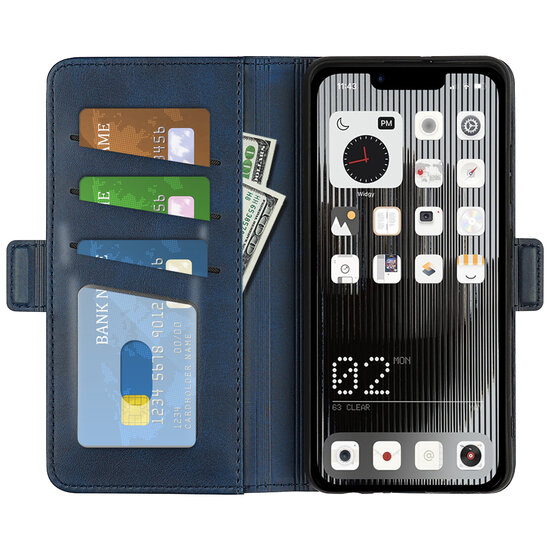 Nothing Phone 1 Hoesje, MobyDefend Luxe Wallet Book Case (Sluiting Zijkant), Blauw