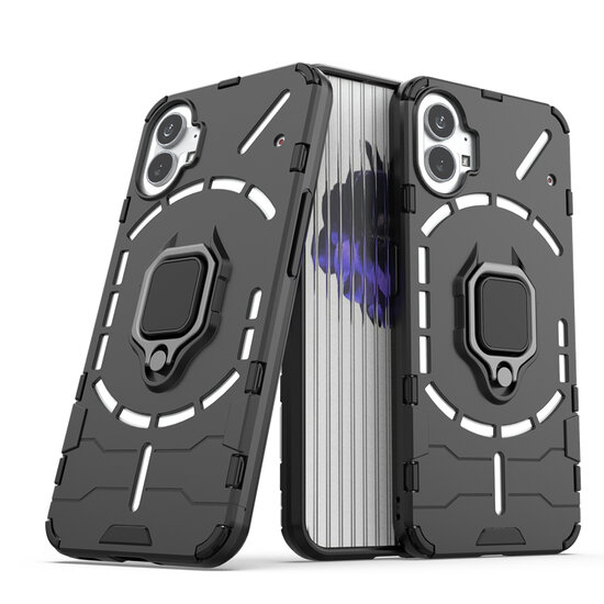 Nothing Phone 1 Hoesje - MobyDefend Dubbelgelaagde Pantsercase Met Standaard - Zwart