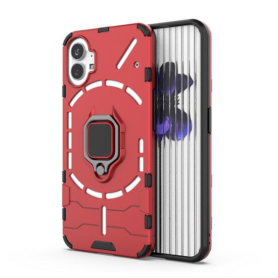 Nothing Phone 1 Hoesje, MobyDefend Dubbelgelaagde Pantsercase Met Standaard, Rood