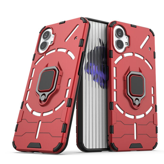 Nothing Phone 1 Hoesje, MobyDefend Dubbelgelaagde Pantsercase Met Standaard, Rood