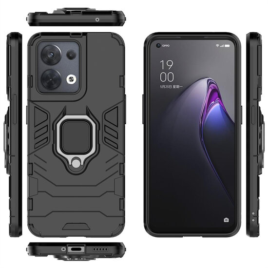 Oppo Reno 8 Hoesje, MobyDefend Dubbelgelaagde Pantsercase Met Standaard, Zwart