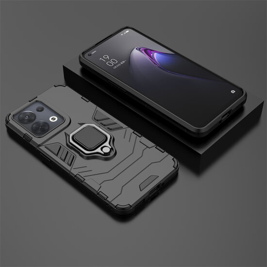 Oppo Reno 8 Hoesje - MobyDefend Dubbelgelaagde Pantsercase Met Standaard - Blauw