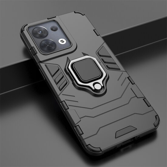 Oppo Reno 8 Hoesje - MobyDefend Dubbelgelaagde Pantsercase Met Standaard - Blauw