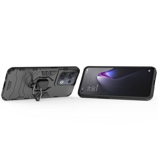 Oppo Reno 8 Hoesje - MobyDefend Dubbelgelaagde Pantsercase Met Standaard - Blauw