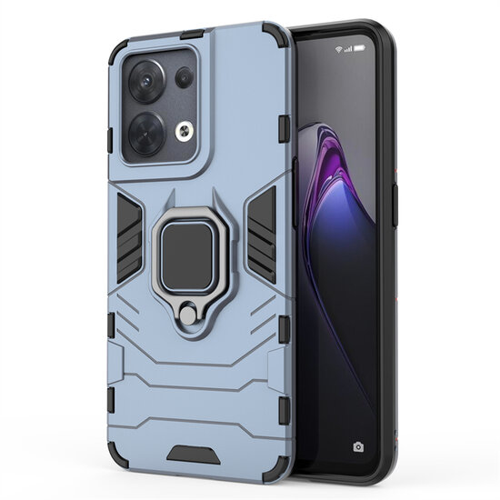 Oppo Reno 8 Hoesje - MobyDefend Dubbelgelaagde Pantsercase Met Standaard - Blauw