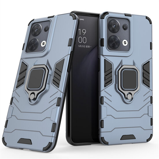 Oppo Reno 8 Hoesje, MobyDefend Dubbelgelaagde Pantsercase Met Standaard, Blauw