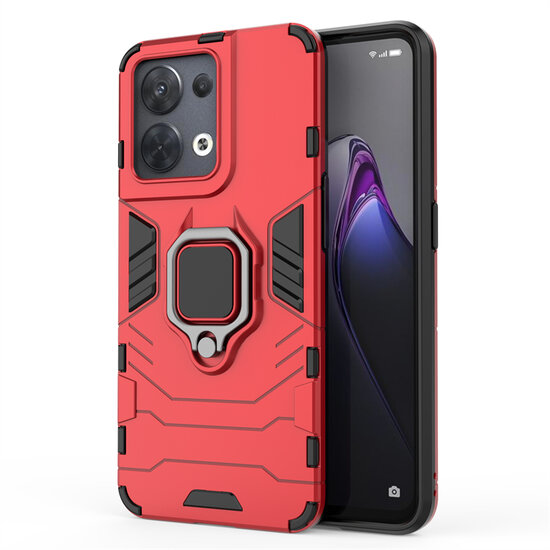 Oppo Reno 8 Hoesje - MobyDefend Dubbelgelaagde Pantsercase Met Standaard - Rood