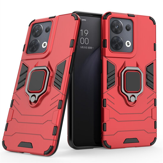 Oppo Reno 8 Hoesje, MobyDefend Dubbelgelaagde Pantsercase Met Standaard, Rood