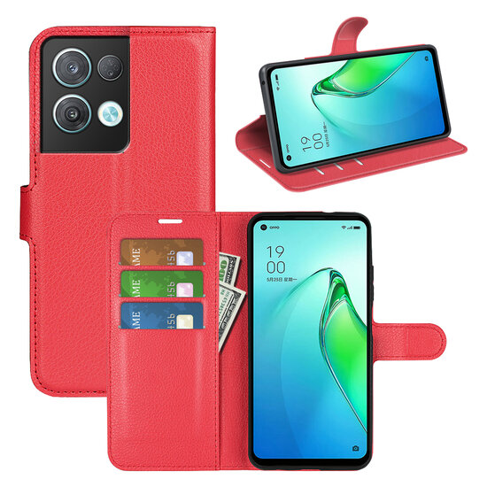 Oppo Reno 8 Pro Hoesje, MobyDefend Kunstleren Wallet Book Case (Sluiting Voorkant), Rood