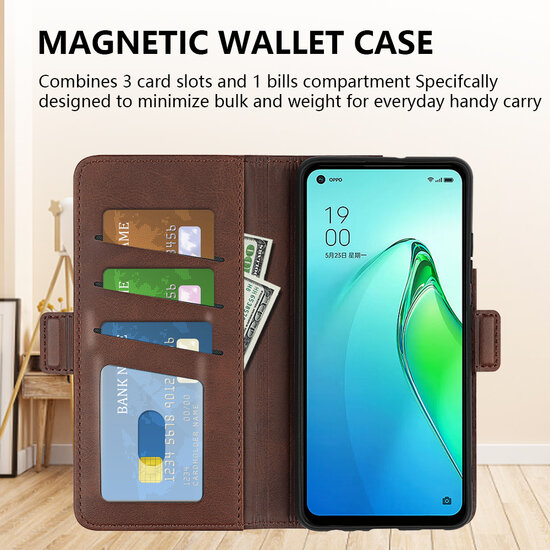 Oppo Reno 8 Pro Hoesje, MobyDefend Luxe Wallet Book Case (Sluiting Zijkant), Bruin