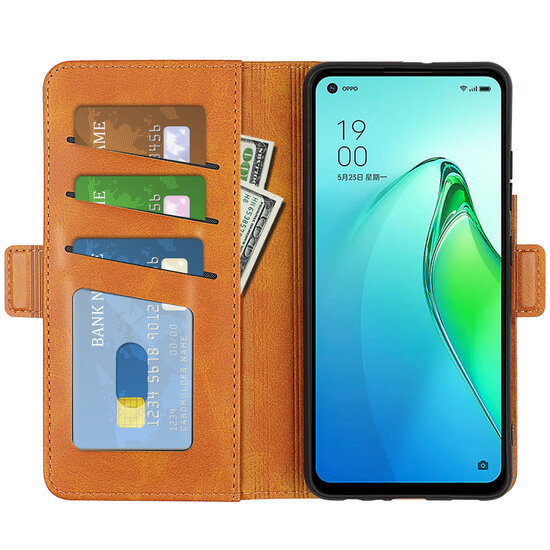 Oppo Reno 8 Pro Hoesje, MobyDefend Luxe Wallet Book Case (Sluiting Zijkant), Lichtbruin