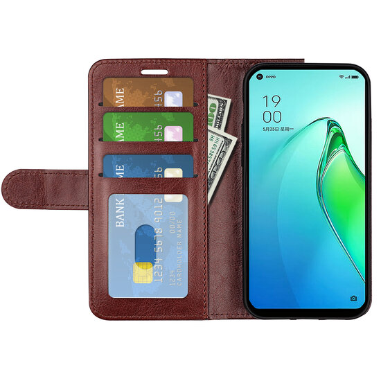 Oppo Reno 8 Pro Hoesje, MobyDefend Wallet Book Case (Sluiting Achterkant), Bruin