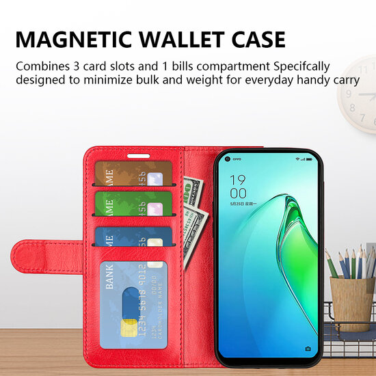 Oppo Reno 8 Pro Hoesje - MobyDefend Wallet Book Case (Sluiting Achterkant) - Rood