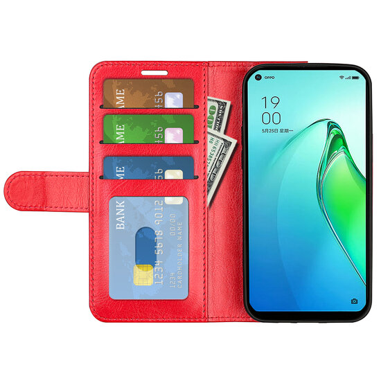 Oppo Reno 8 Pro Hoesje, MobyDefend Wallet Book Case (Sluiting Achterkant), Rood