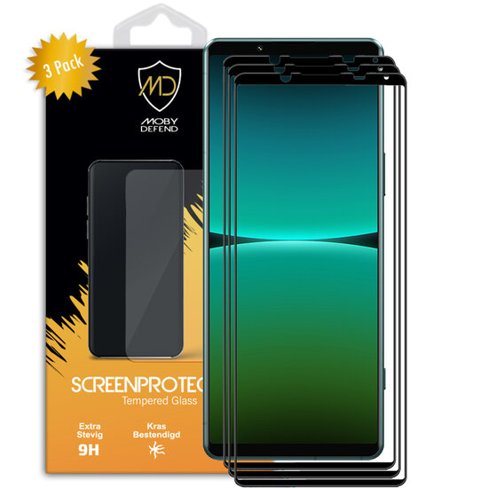 3-Pack Sony Xperia 5 IV Screenprotectors - MobyDefend Screensaver Met Zwarte Randen - Gehard Glas