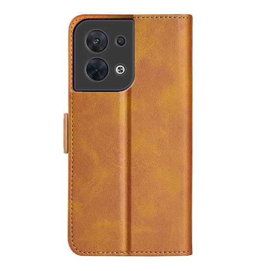 Oppo Reno 8 Hoesje, MobyDefend Luxe Wallet Book Case (Sluiting Zijkant), Lichtbruin