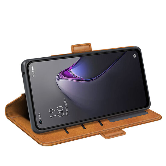 Oppo Reno 8 Hoesje, MobyDefend Luxe Wallet Book Case (Sluiting Zijkant), Lichtbruin