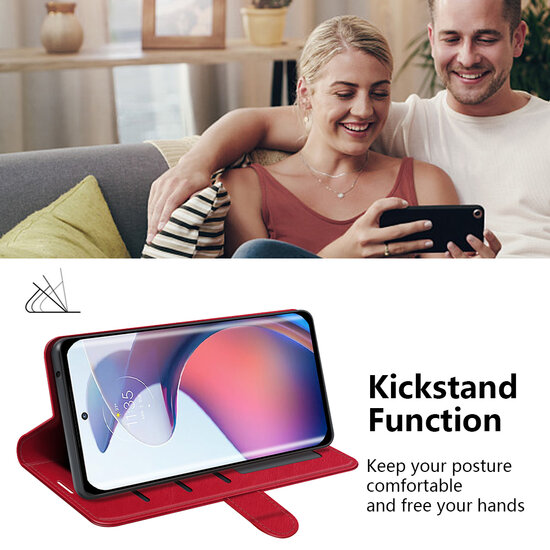 Motorola Edge 30 Fusion Hoesje - MobyDefend Wallet Book Case (Sluiting Achterkant) - Rood