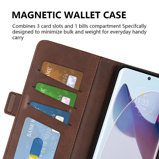 Motorola Edge 30 Ultra Hoesje, MobyDefend Luxe Wallet Book Case (Sluiting Zijkant), Lichtbruin