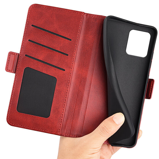 Motorola Edge 30 Ultra Hoesje, MobyDefend Luxe Wallet Book Case (Sluiting Zijkant), Rood