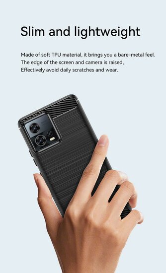 Motorola Edge 30 Fusion Hoesje - MobyDefend TPU Backcover - Geborstelde Metaal &amp; Carbon-Look - Zwart