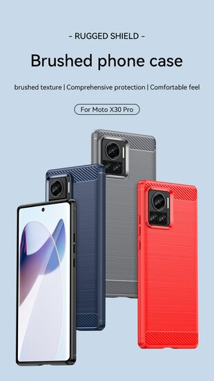 Motorola Edge 30 Ultra Hoesje - MobyDefend TPU Backcover - Geborstelde Metaal &amp; Carbon-Look - Zwart