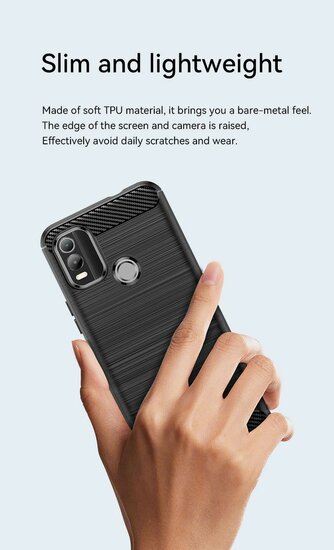 Nokia C21 Plus Hoesje - MobyDefend TPU Backcover - Geborstelde Metaal &amp; Carbon-Look - Rood