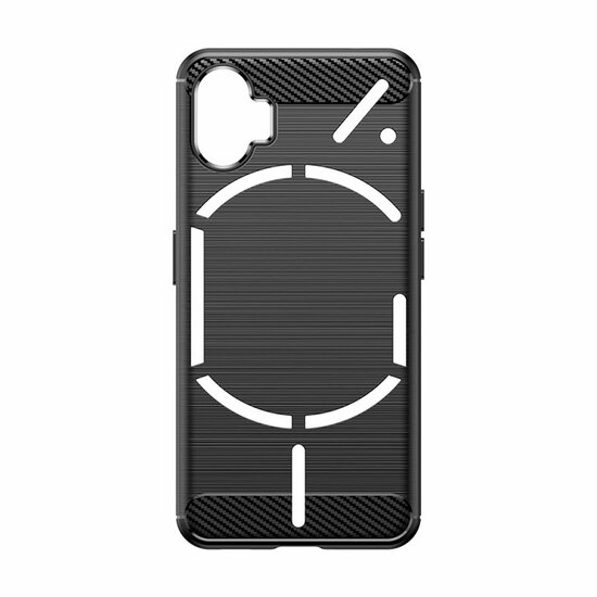 Nothing Phone 1 Hoesje - MobyDefend TPU Backcover - Geborstelde Metaal &amp; Carbon-Look - Zwart