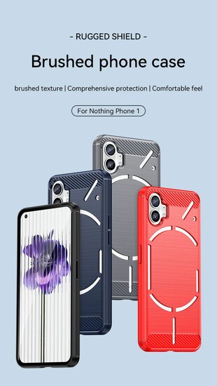 Nothing Phone 1 Hoesje - MobyDefend TPU Backcover - Geborstelde Metaal &amp; Carbon-Look - Zwart