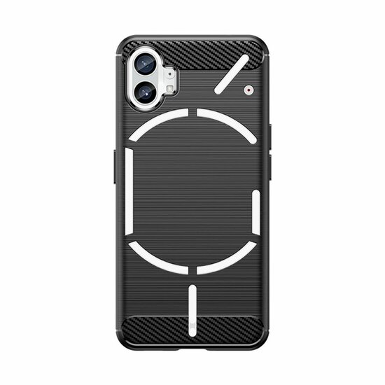 Nothing Phone 1 Hoesje - MobyDefend TPU Backcover - Geborstelde Metaal &amp; Carbon-Look - Zwart