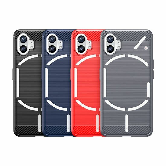 Nothing Phone 1 Hoesje, MobyDefend TPU Gelcase, Geborsteld Metaal + Carbonlook, Rood