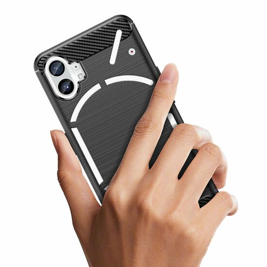 Nothing Phone 1 Hoesje - MobyDefend TPU Backcover - Geborstelde Metaal &amp; Carbon-Look - Rood