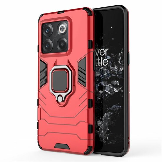 OnePlus 10T Hoesje - MobyDefend Dubbelgelaagde Pantsercase Met Standaard - Rood