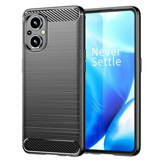 Oppo Reno 8 Lite Hoesje - MobyDefend TPU Backcover - Geborstelde Metaal &amp; Carbon-Look - Zwart