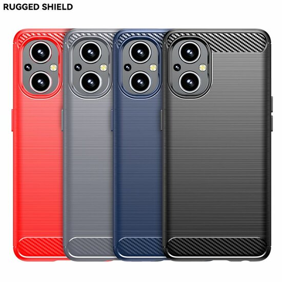 Oppo Reno 8 Lite Hoesje, MobyDefend TPU Gelcase, Geborsteld Metaal + Carbonlook, Blauw