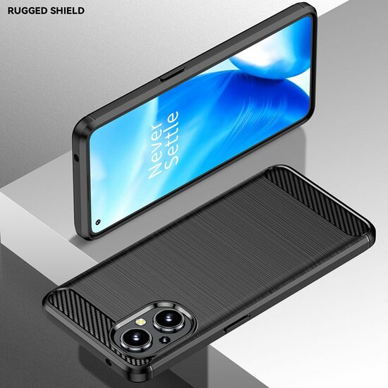 Oppo Reno 8 Lite Hoesje - MobyDefend TPU Backcover - Geborstelde Metaal &amp; Carbon-Look - Blauw