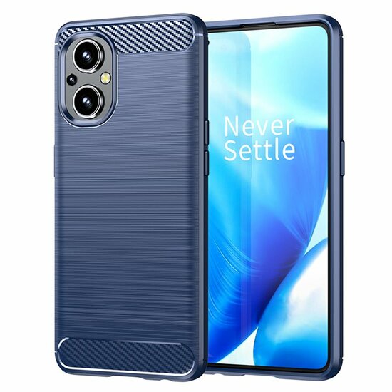 Oppo Reno 8 Lite Hoesje - MobyDefend TPU Backcover - Geborstelde Metaal &amp; Carbon-Look - Blauw